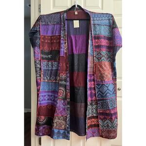 KARMA NEPAL CRAFTS Purple Patchwork Cotton Boho Maxi Kimono Duster